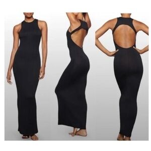 Skims Black Onyx Smooth Lounge Maxi Dress Open Back 2X